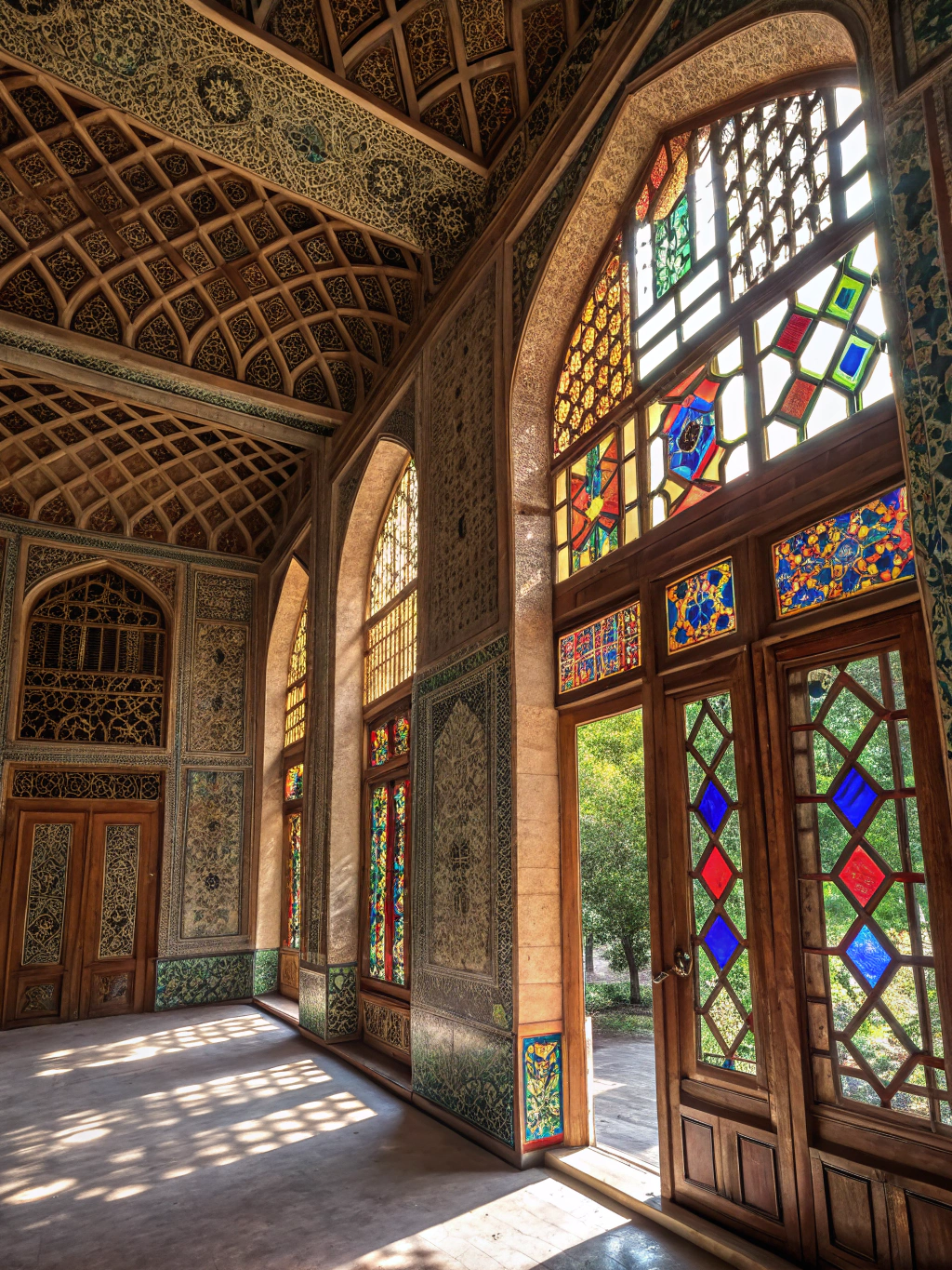 Old Sheki Caravanserai stone arches and historic Silk Road courtyard in Azerbaijan