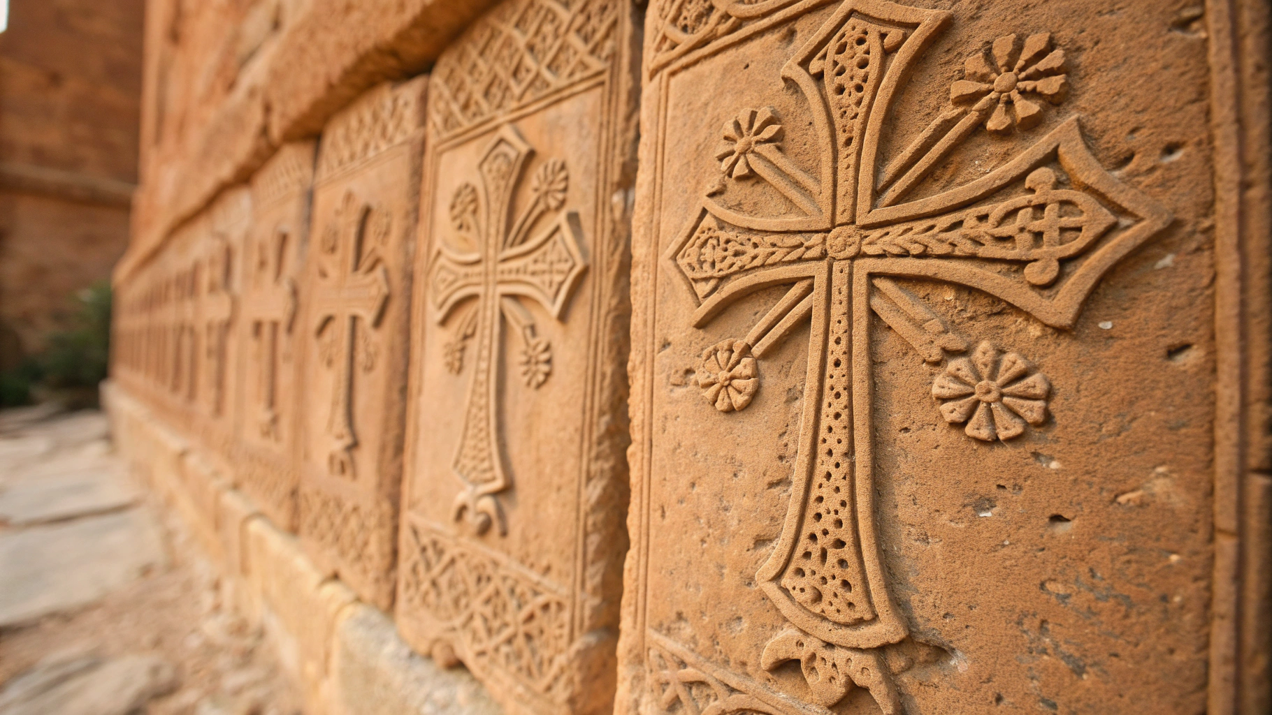 Carved stone khachkars at Noratus medieval cemetery