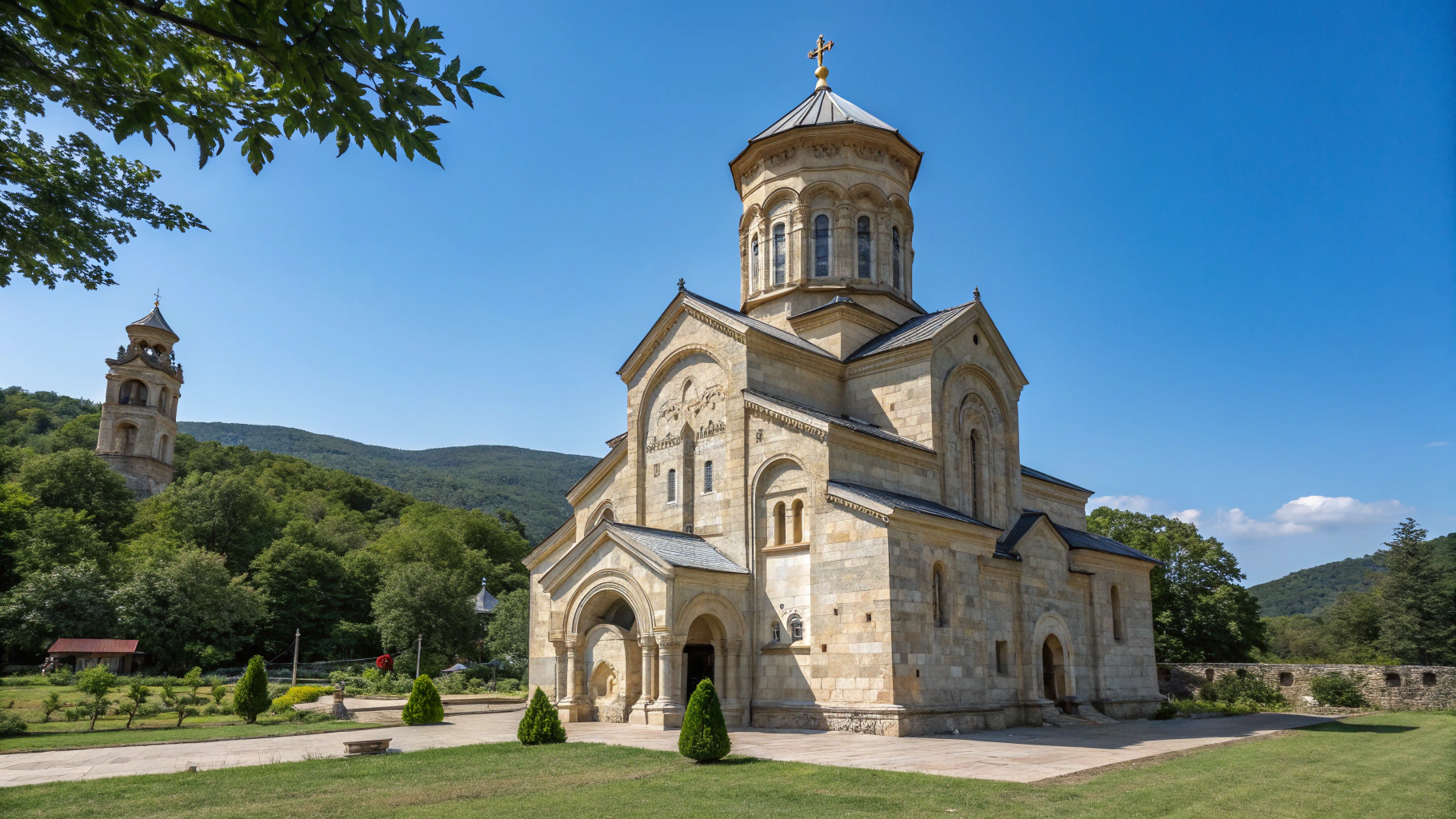Gergeti Trinity Church standing tall beneath Mount Kazbek
