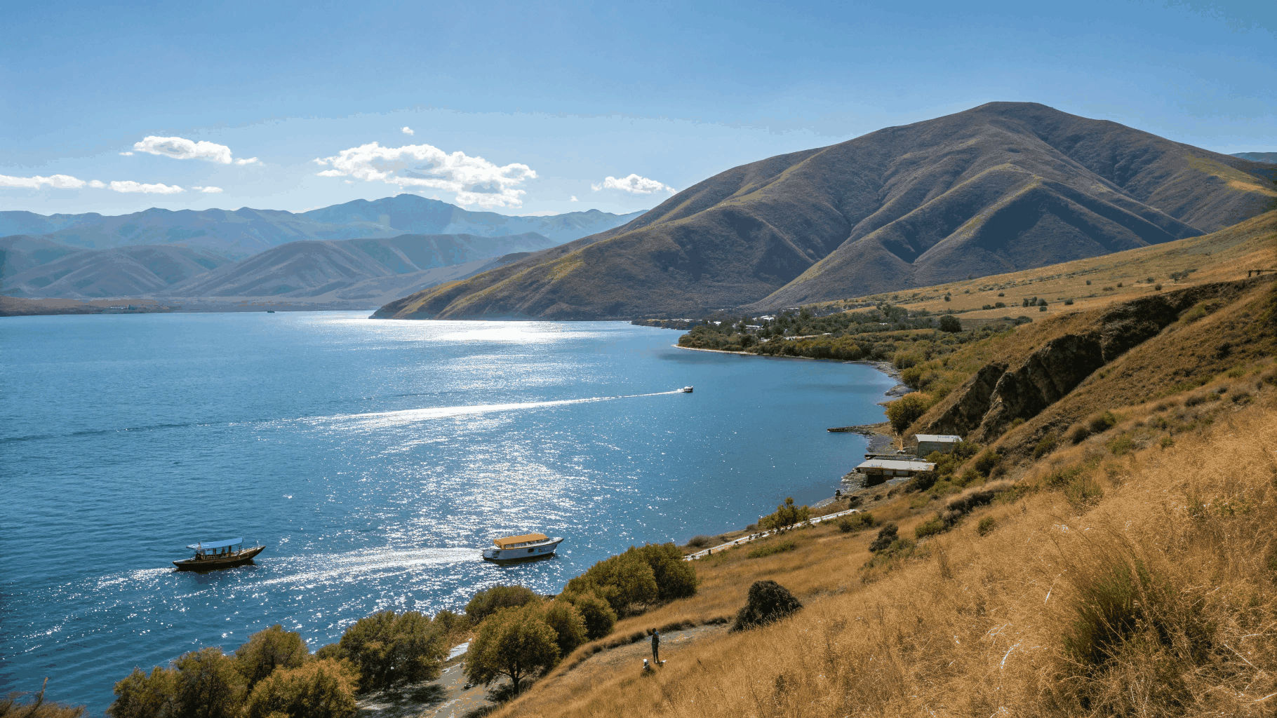 Sevanavank Monastery overlooking the turquoise waters of Lake Sevan